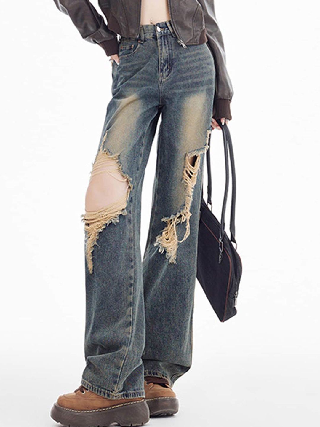 

LULU & SKY Women Regular Fit High-Rise Highly Distressed Cotton Jeans, Blue