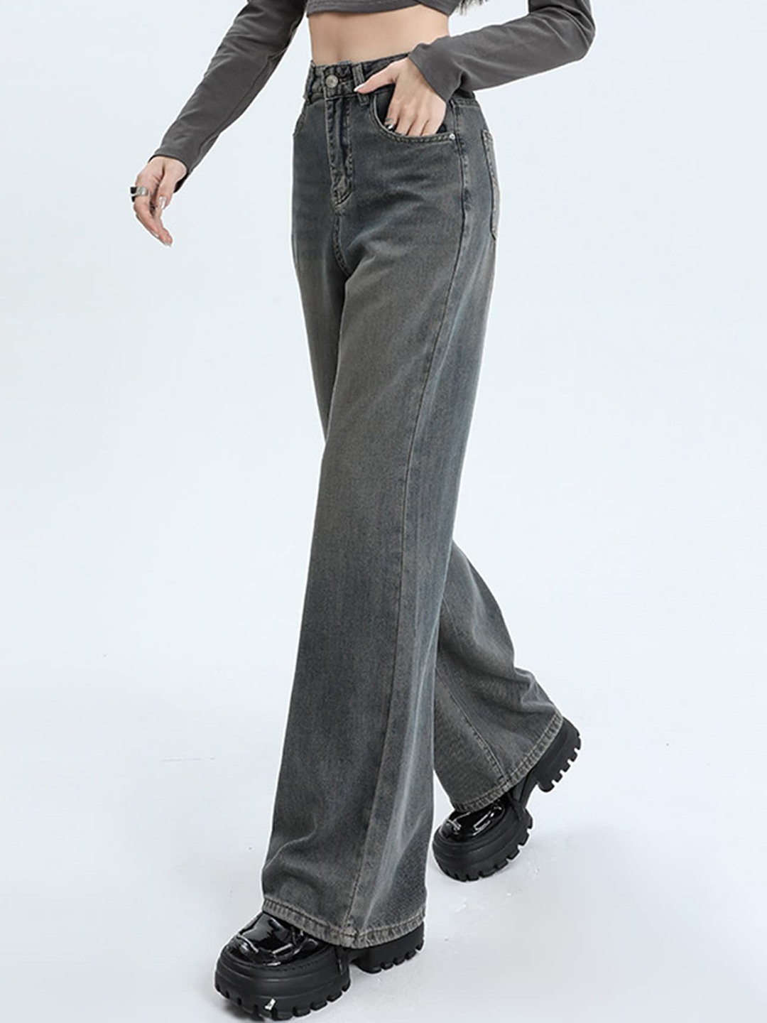 

LULU & SKY Women High-Rise Clean Look Stretchable Jeans, Grey
