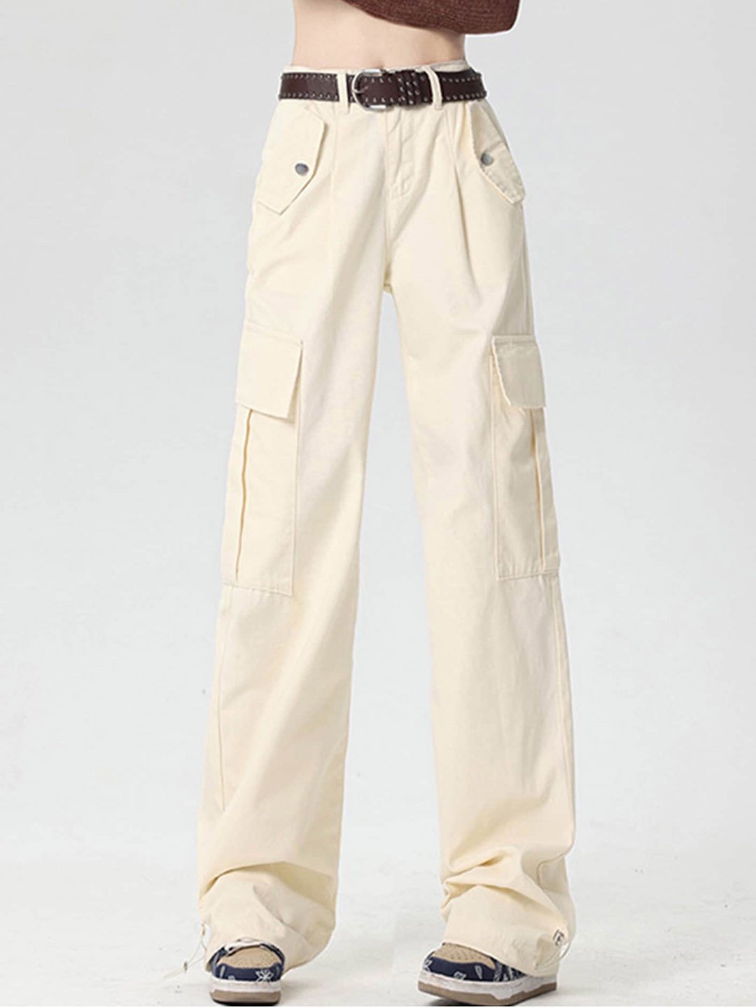 

LULU & SKY Women High-Rise Regular Fit Cotton Cargo, Beige