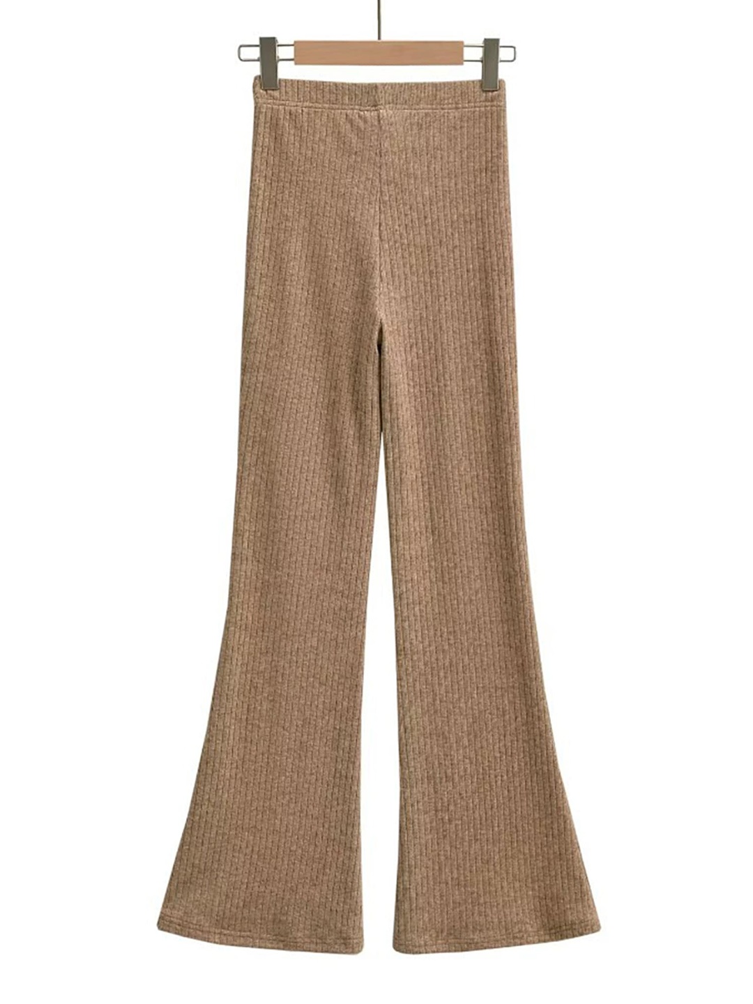 

LULU & SKY Women High Rise Ribbed Plain Parallel Trousers, Khaki