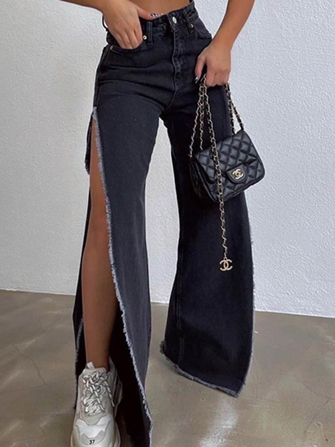 

LULU & SKY Women Frayed Denim High-Rise Stretchable Jeans, Black