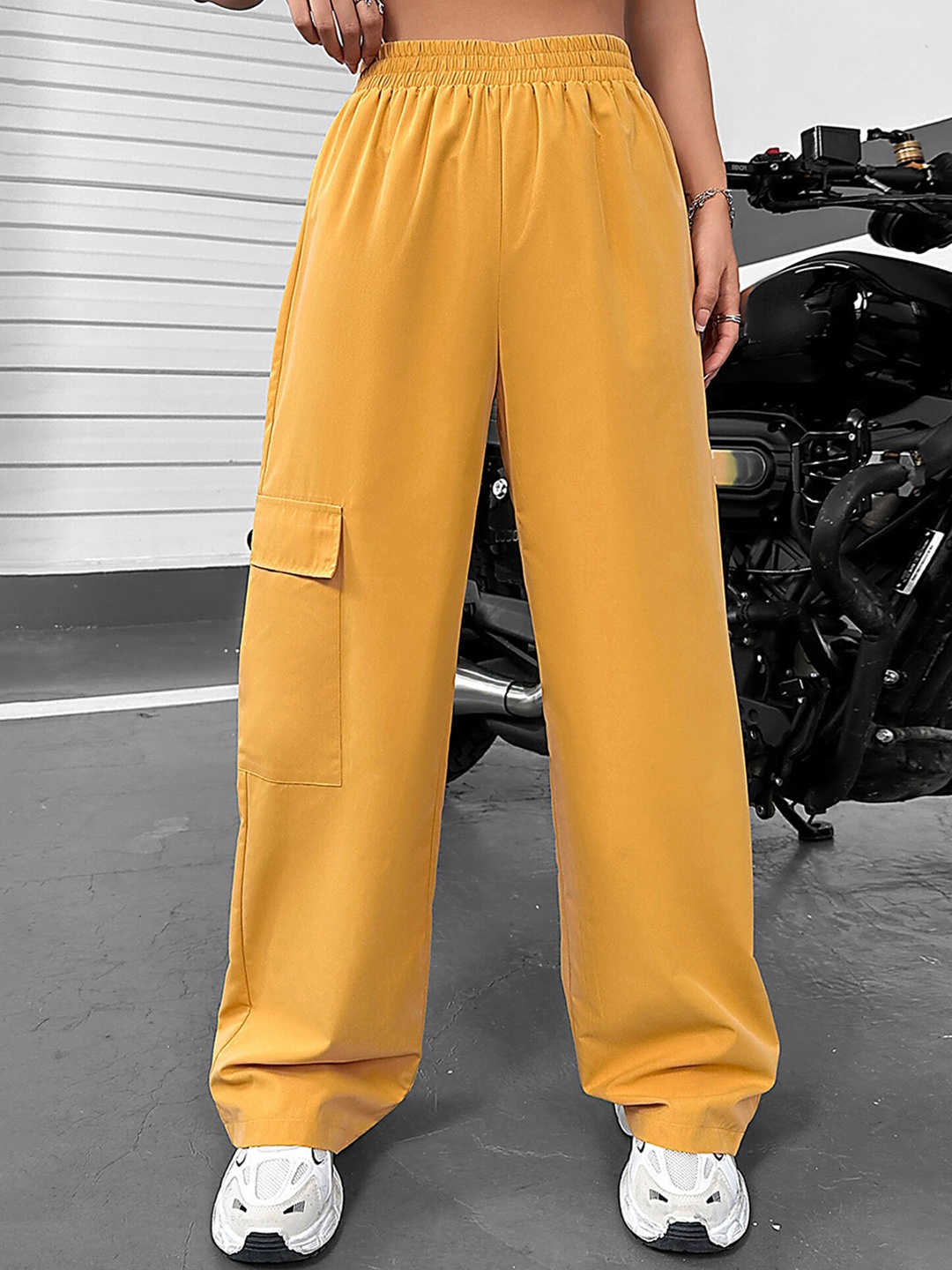 

LULU & SKY Women Straight Fit Mid-Rise Parallel Trousers, Yellow