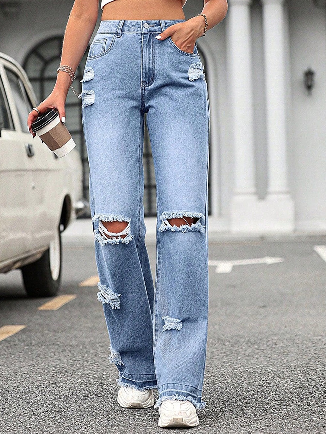 

LULU & SKY Women High-Rise Highly Distressed Stretchable Jeans, Blue
