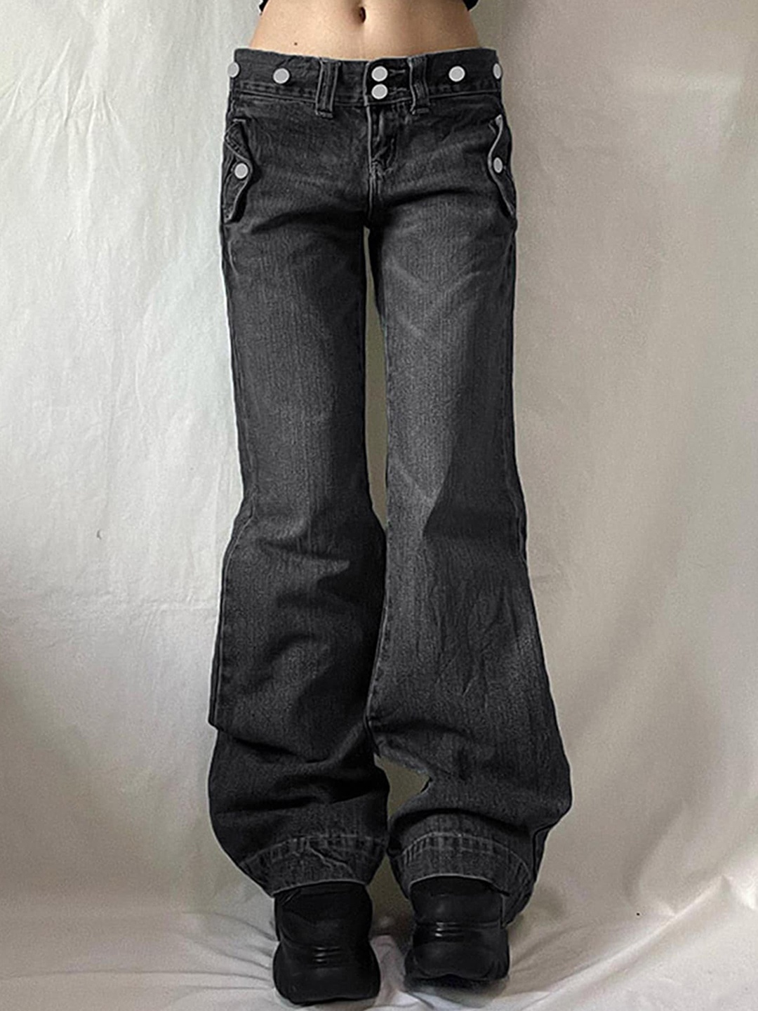 

LULU & SKY Women Flared Low-Rise Clean Look Stretchable Jeans, Black