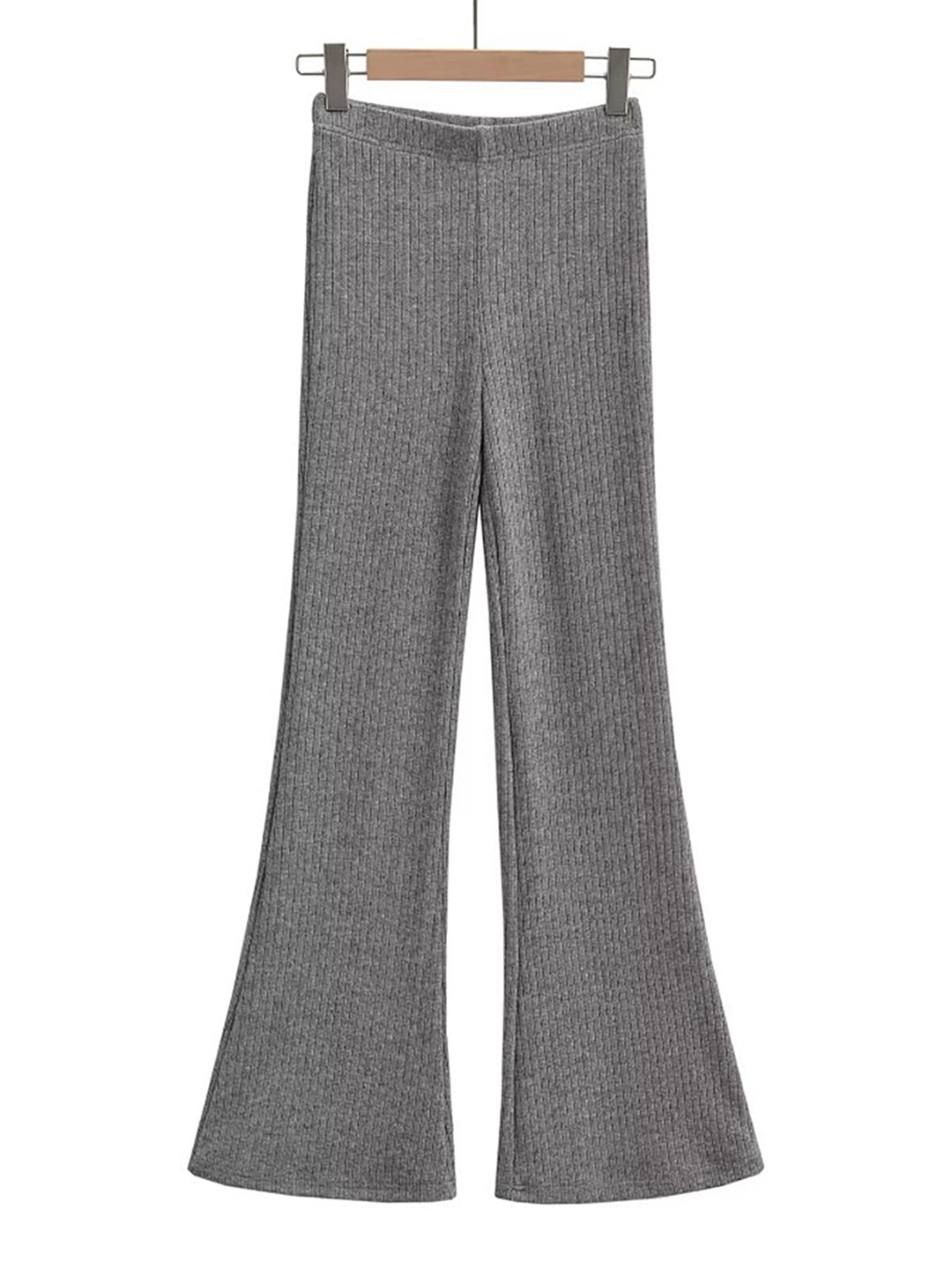 

LULU & SKY Women High Rise Ribbed Plain Parallel Trousers, Grey