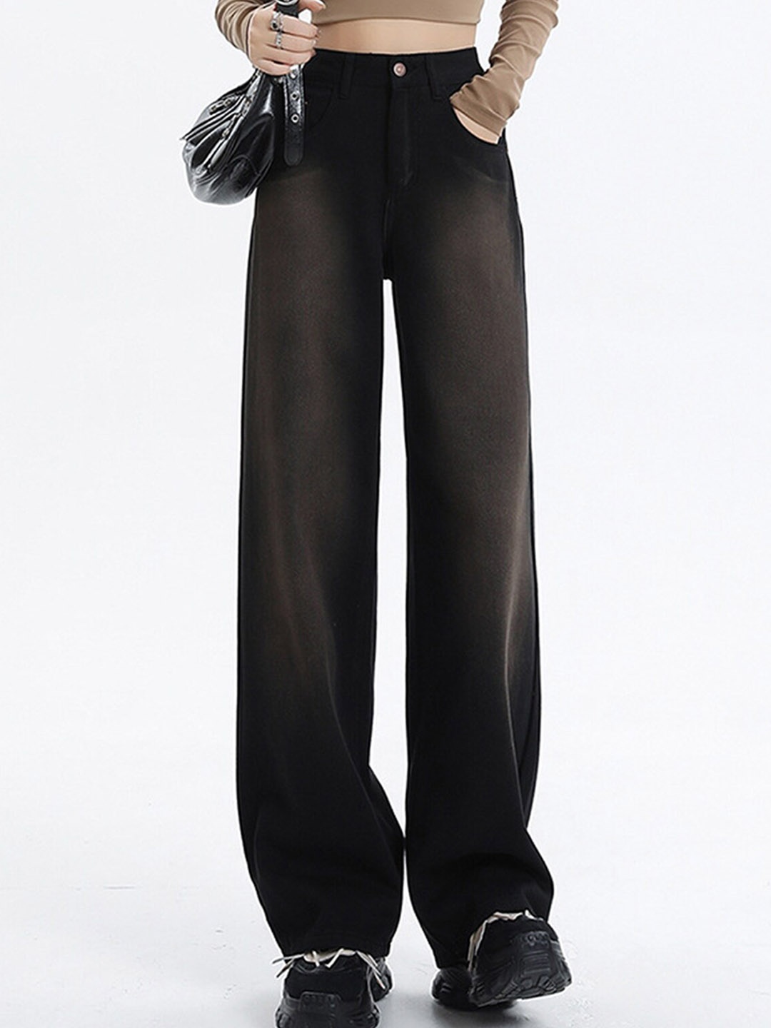 

LULU & SKY Women Straight Fit High-Rise Clean Look Pure Cotton Jeans, Black