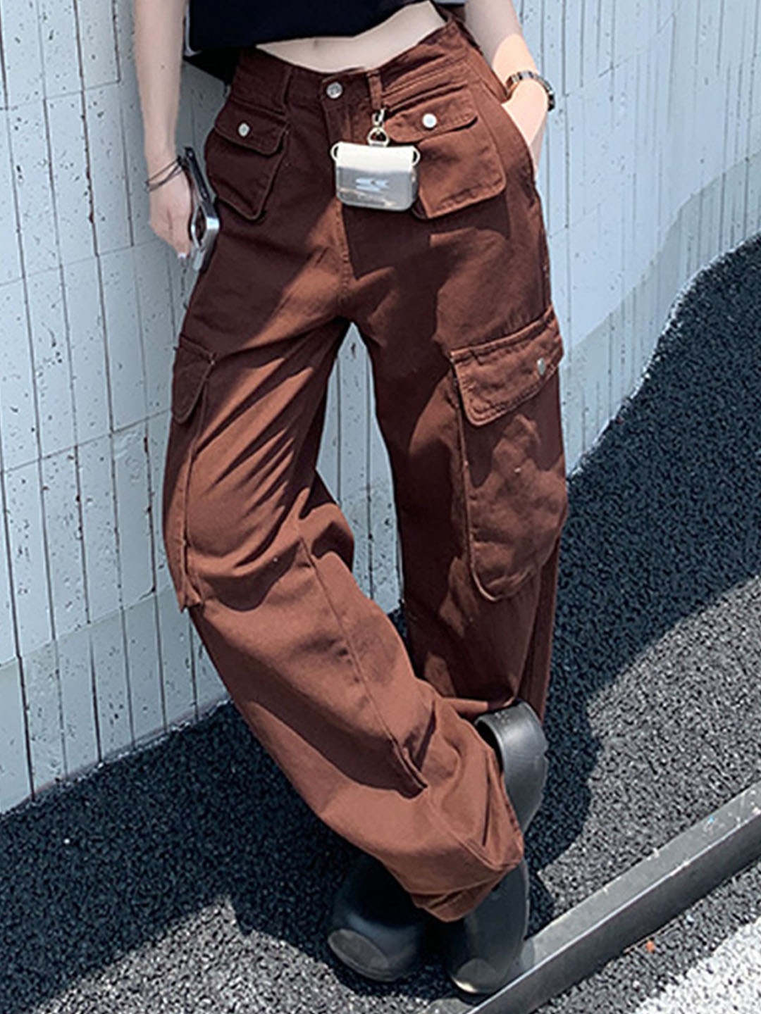 

LULU & SKY Women Mid Rise Pure Cotton Cargos, Brown