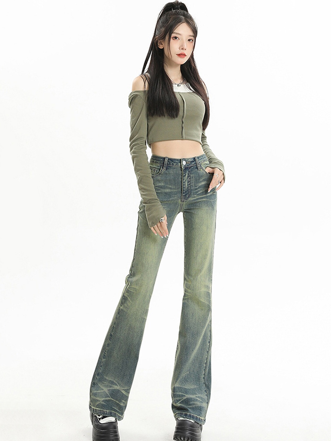 

LULU & SKY Women Bootcut High-Rise Clean Look Stretchable Jeans, Blue
