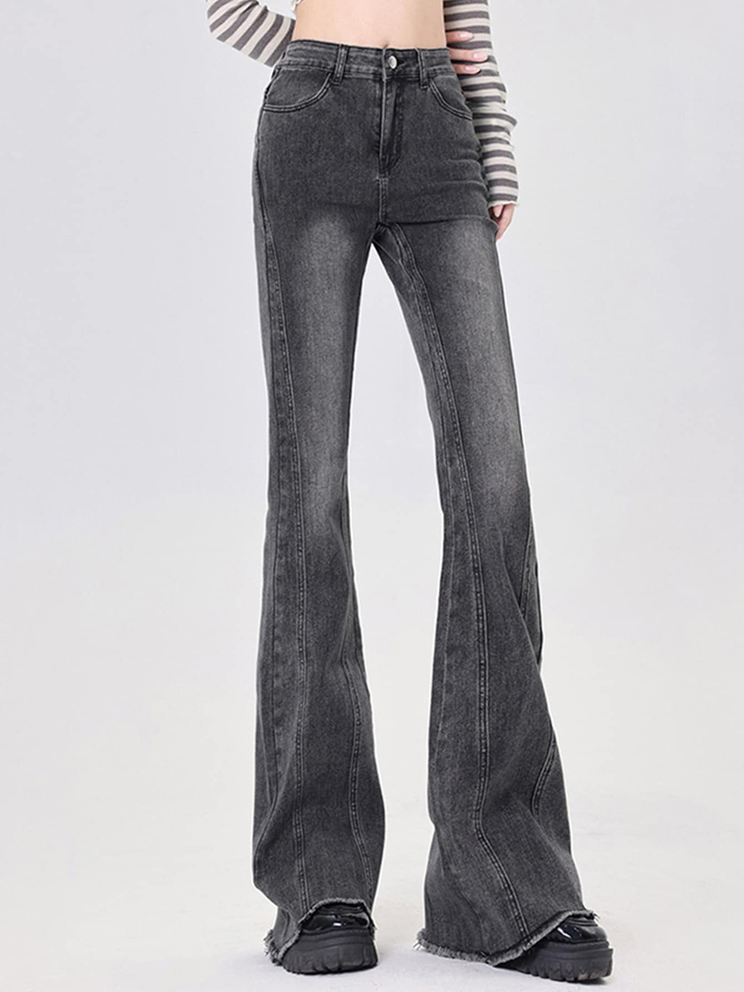 

LULU & SKY Women Bootcut Heavy Fade High-Rise Clean Look Stretchable Jeans, Black