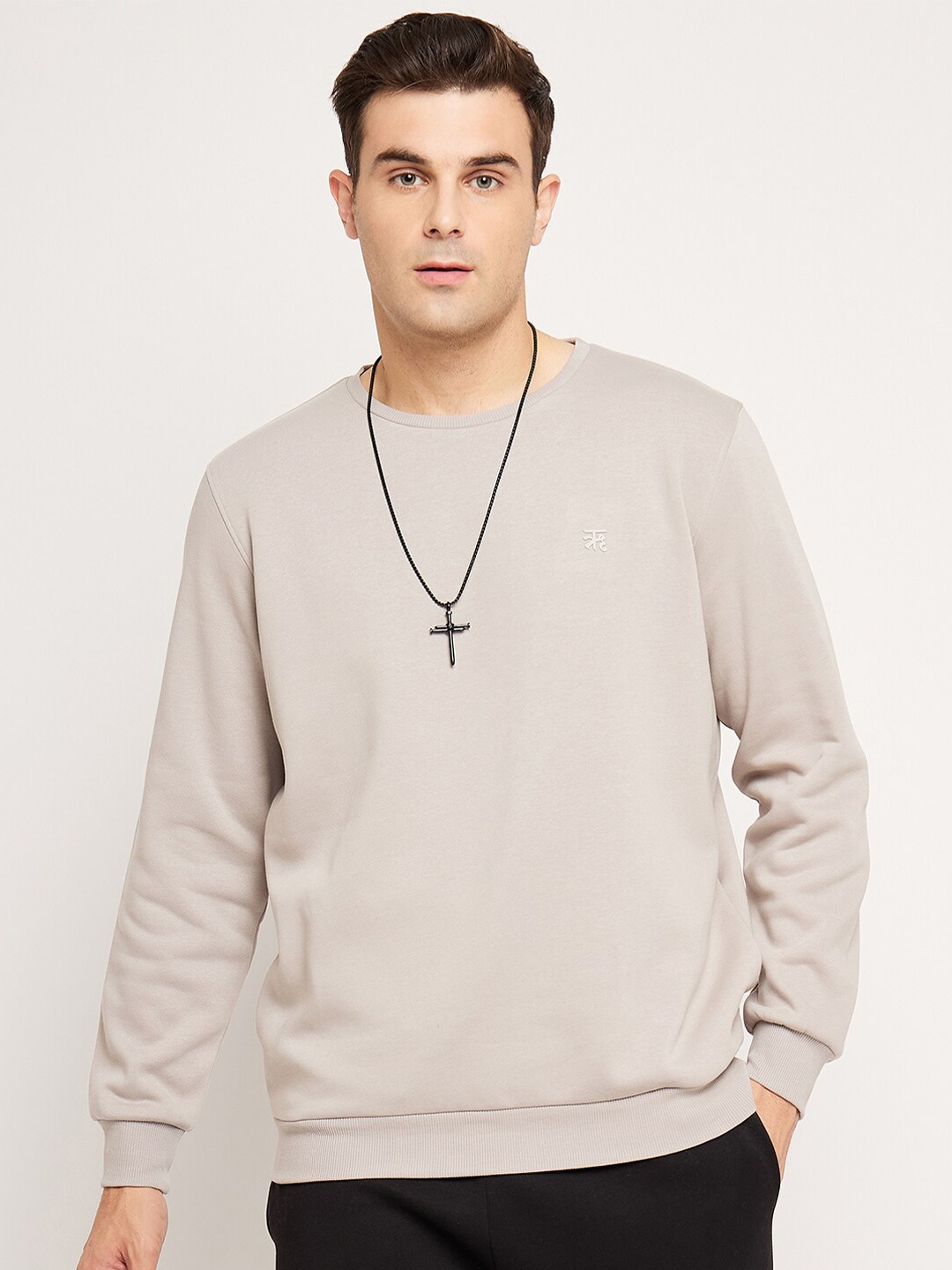 

EDRIO Round Neck Fleece Pullover, Beige