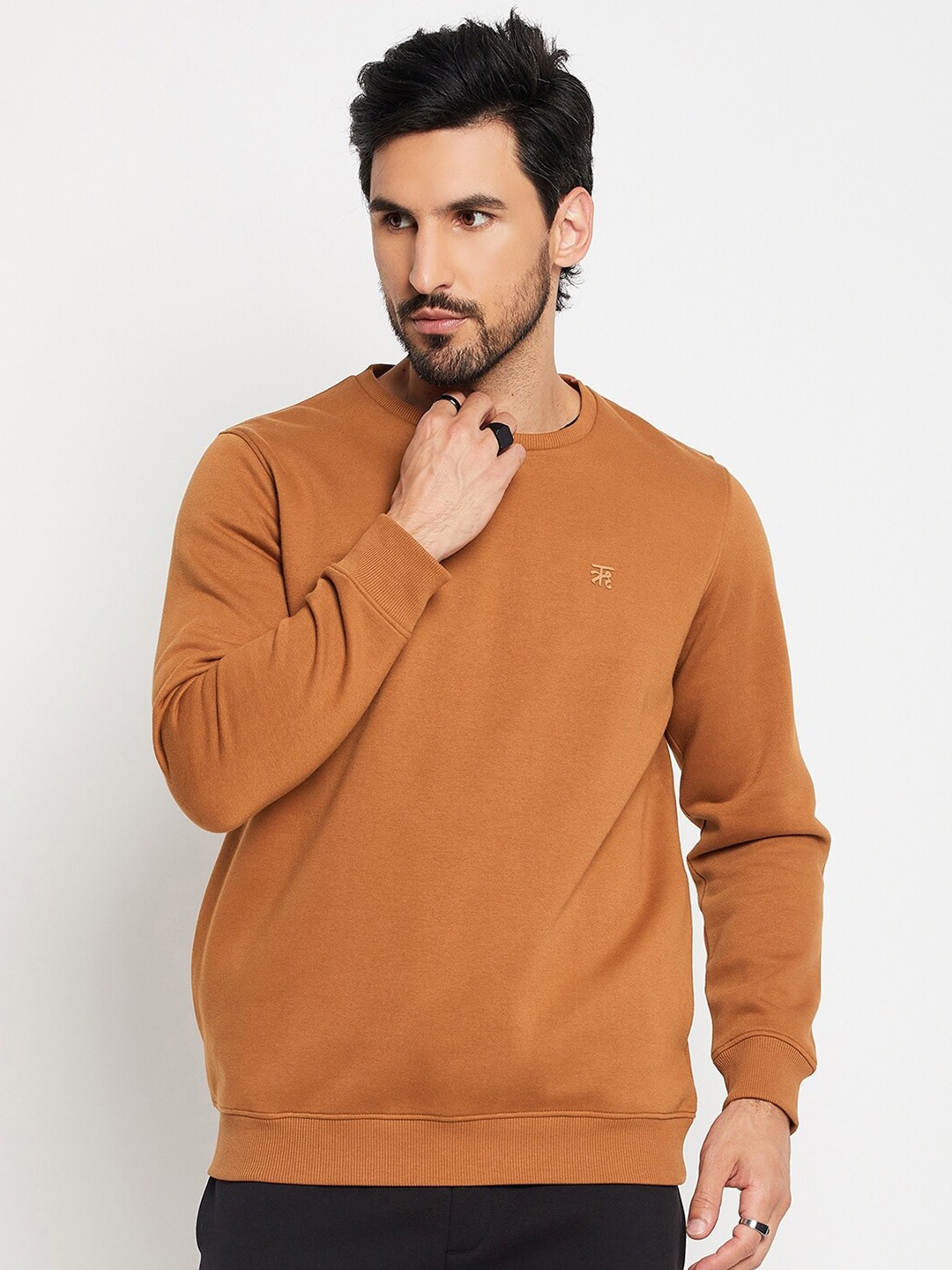 

EDRIO Round Neck Fleece Pullover Sweatshirt, Mustard