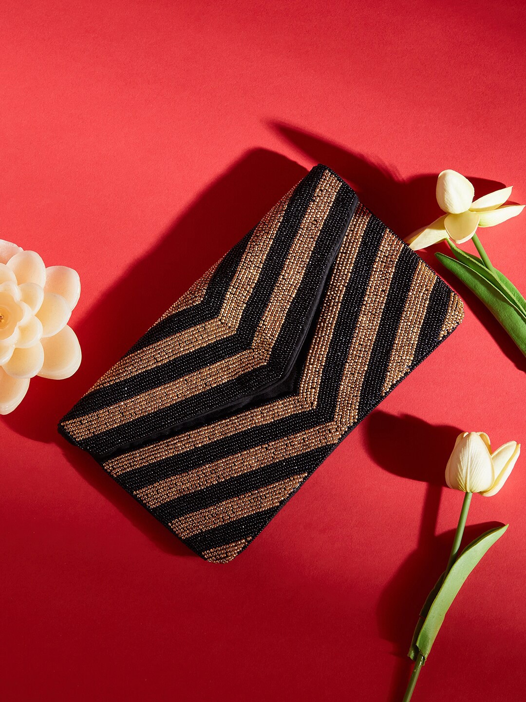 

indo street Embroidered Envelope Clutch, Brown