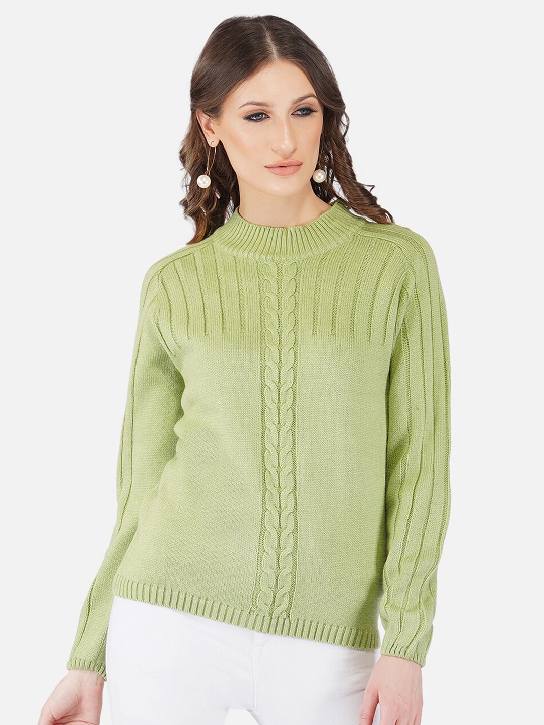 

Chemistry Cable Knit Self Design Acrylic Pullover Sweater, Green