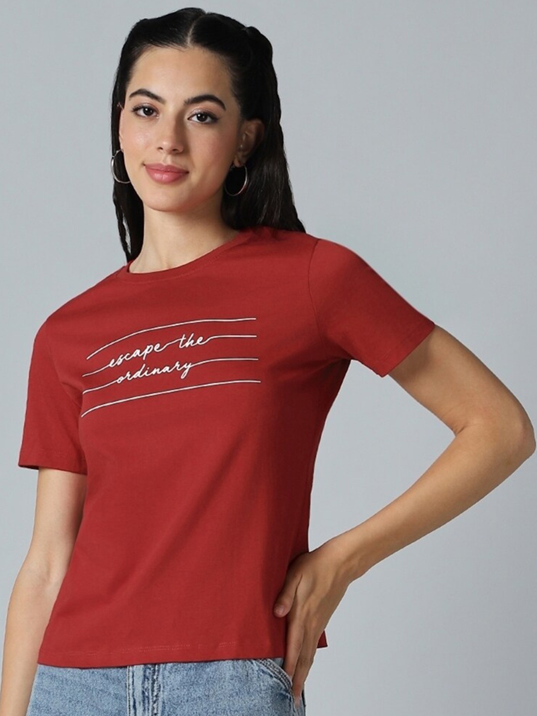 

Bewakoof Red Typography Printed Round Neck Short Sleeves Cotton Regular T-shirt