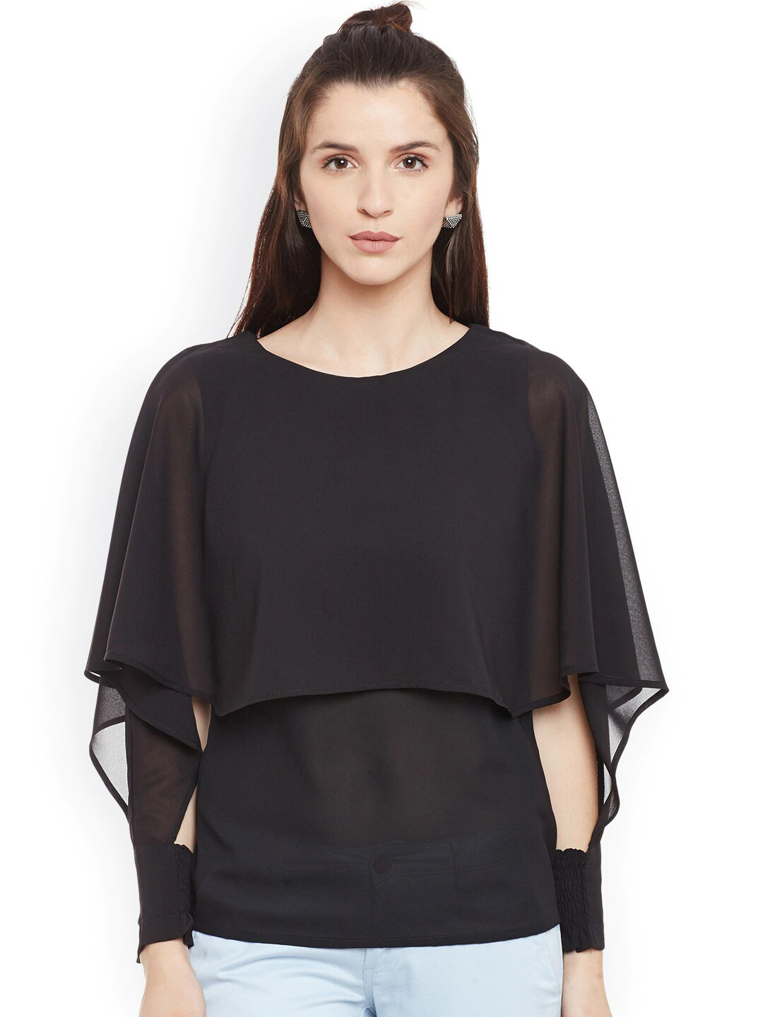 

BAESD Cape Sleeves Cut-Outs Regular Cape Top, Black