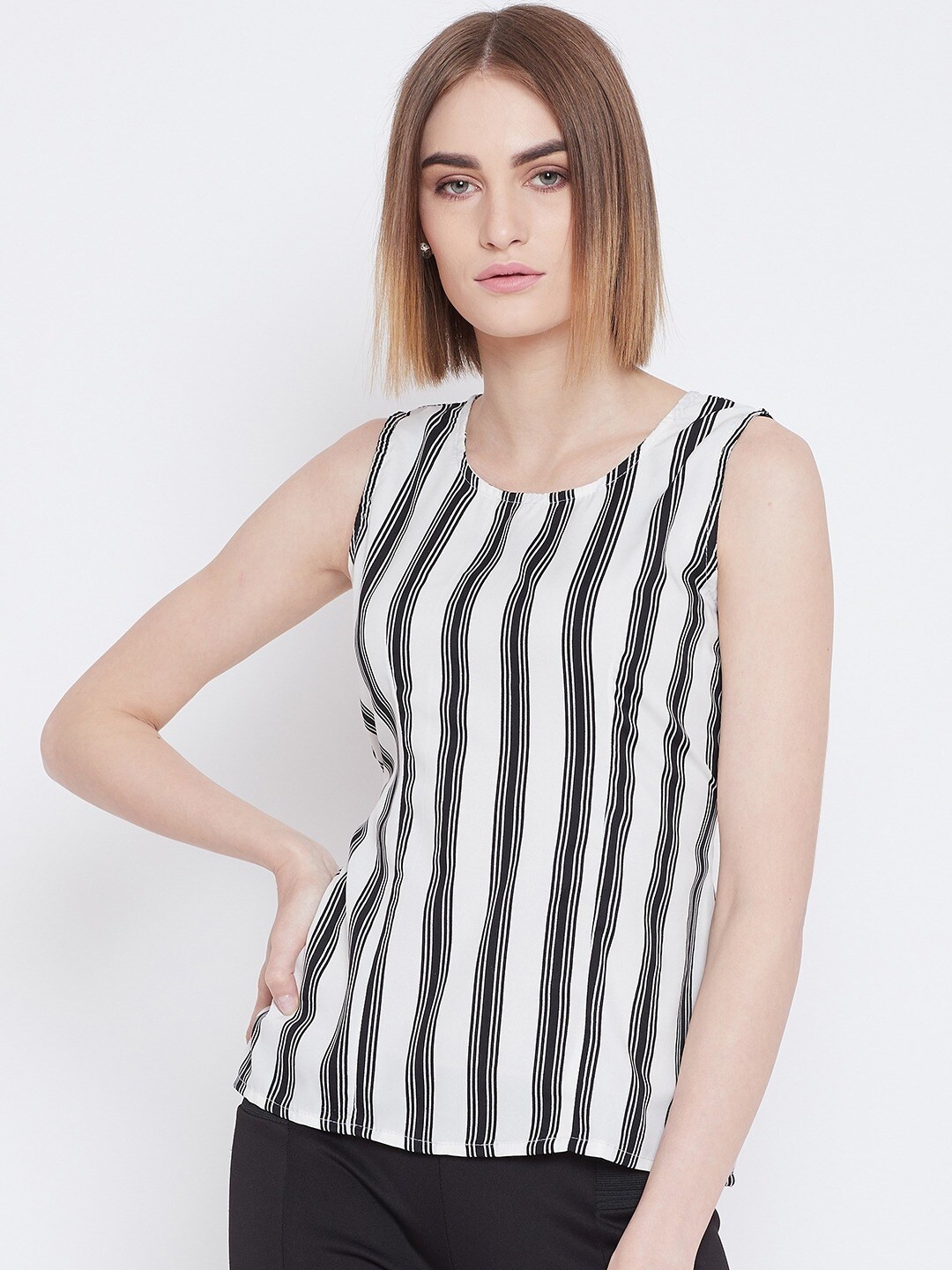 

BAESD Vertical Striped Crepe Top, White