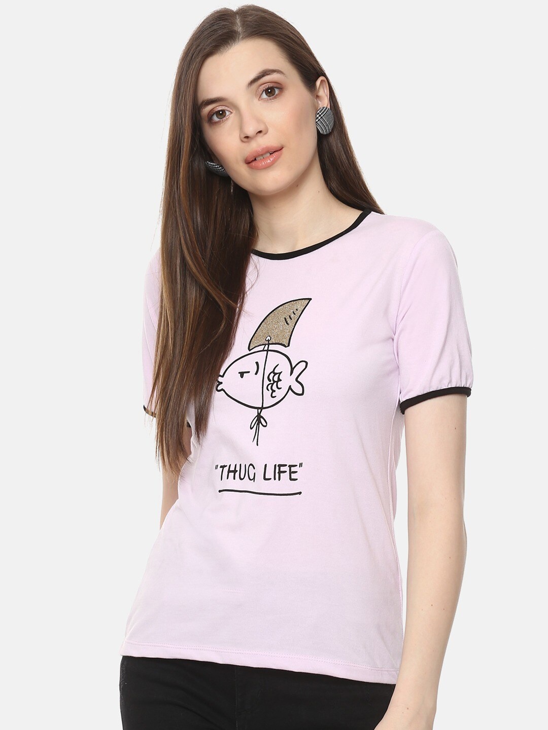 

BAESD Graphic Printed Short Sleeves Cotton Top, Lavender
