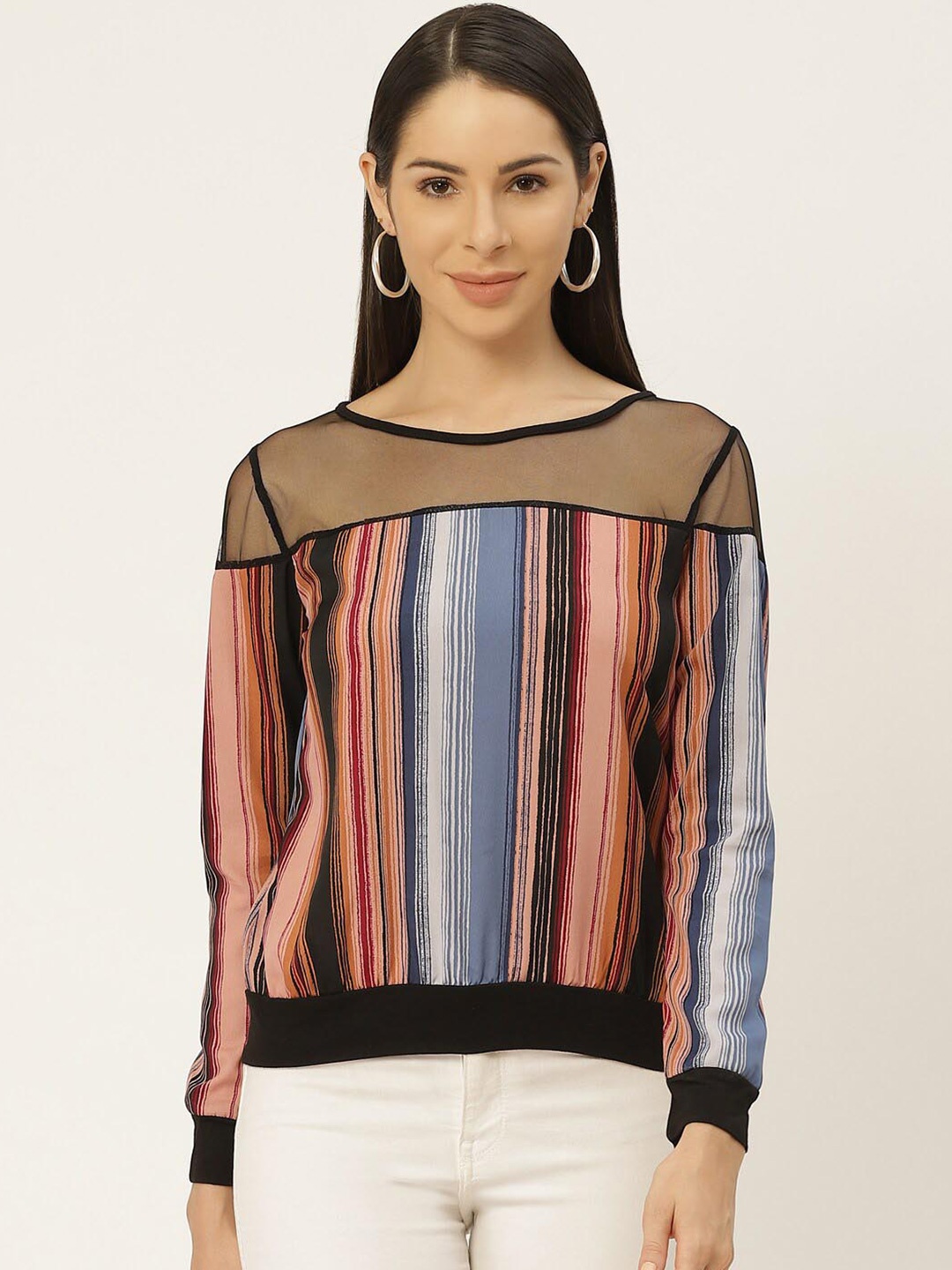 

BAESD Vertical Striped Crepe Top, Pink