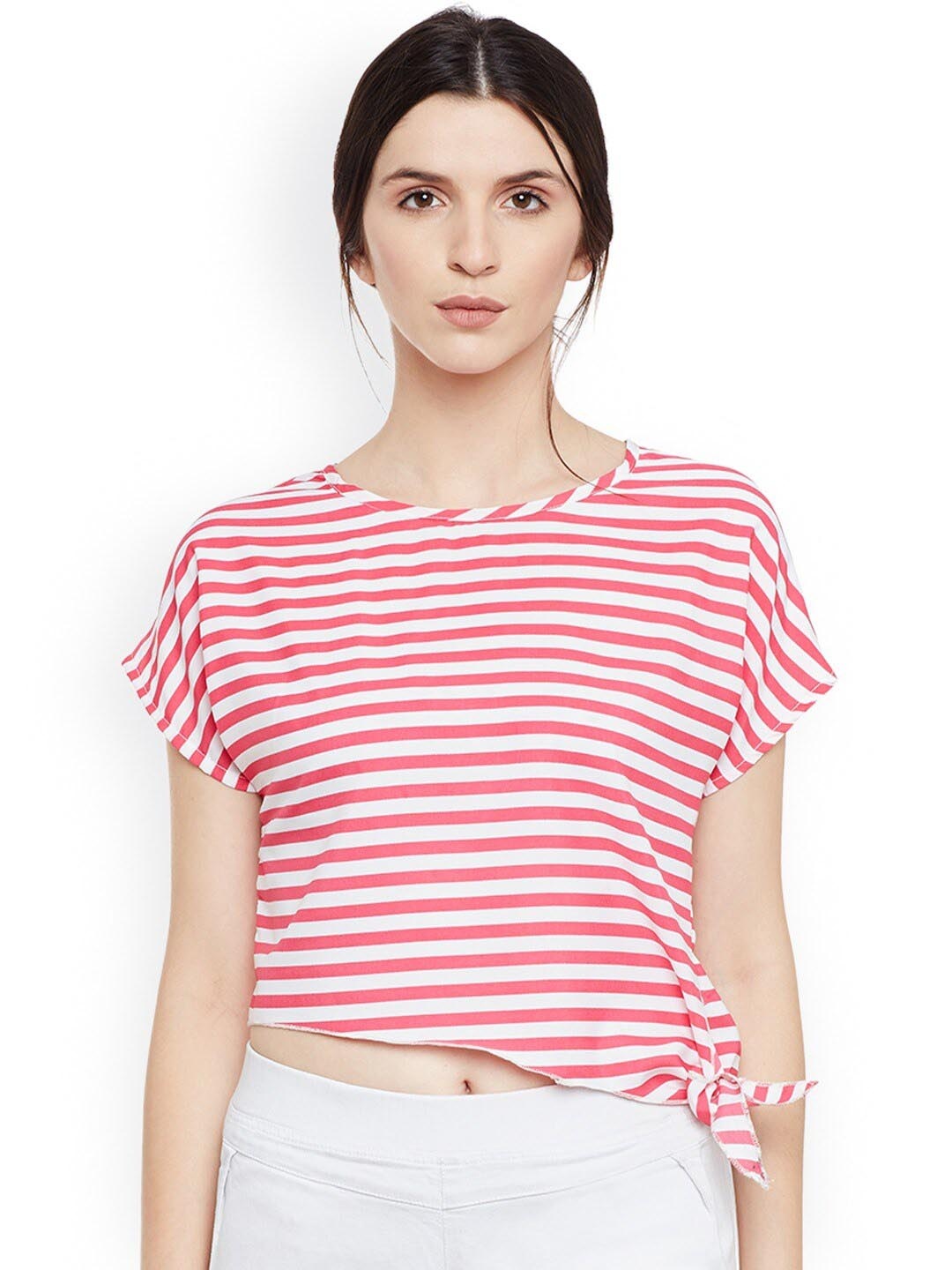 

BAESD Horizontal Striped Extended Sleeves Top, Pink