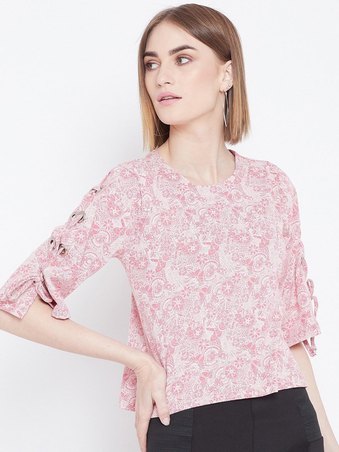 

BAESD Floral Printed Round Neck Top, Pink