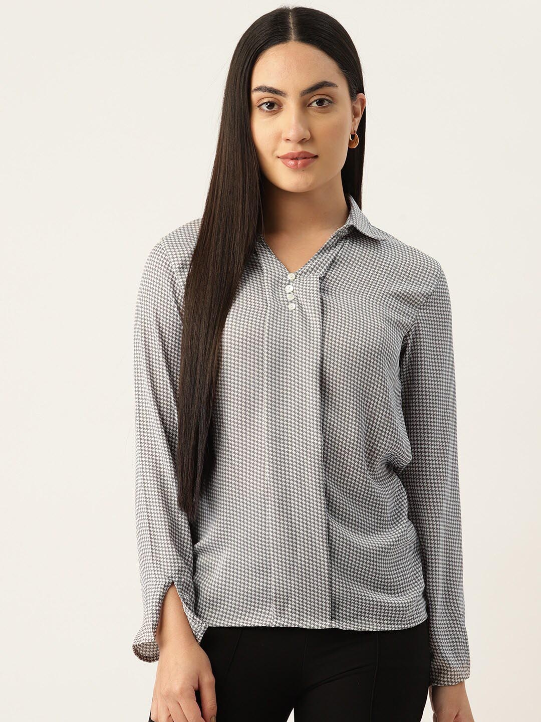 

BAESD Abstract Print Crepe Shirt Style Top, White