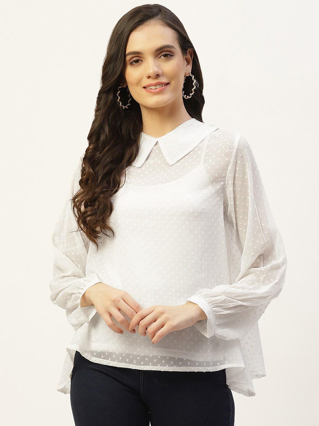

BAESD Self Design Peter Pan Collar Cotton Top, White