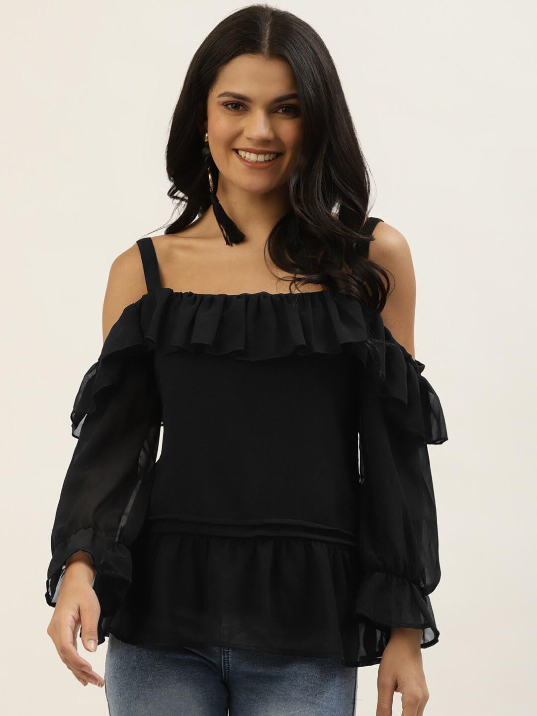 

BAESD Cold-Shoulder Sleeves Top, Black