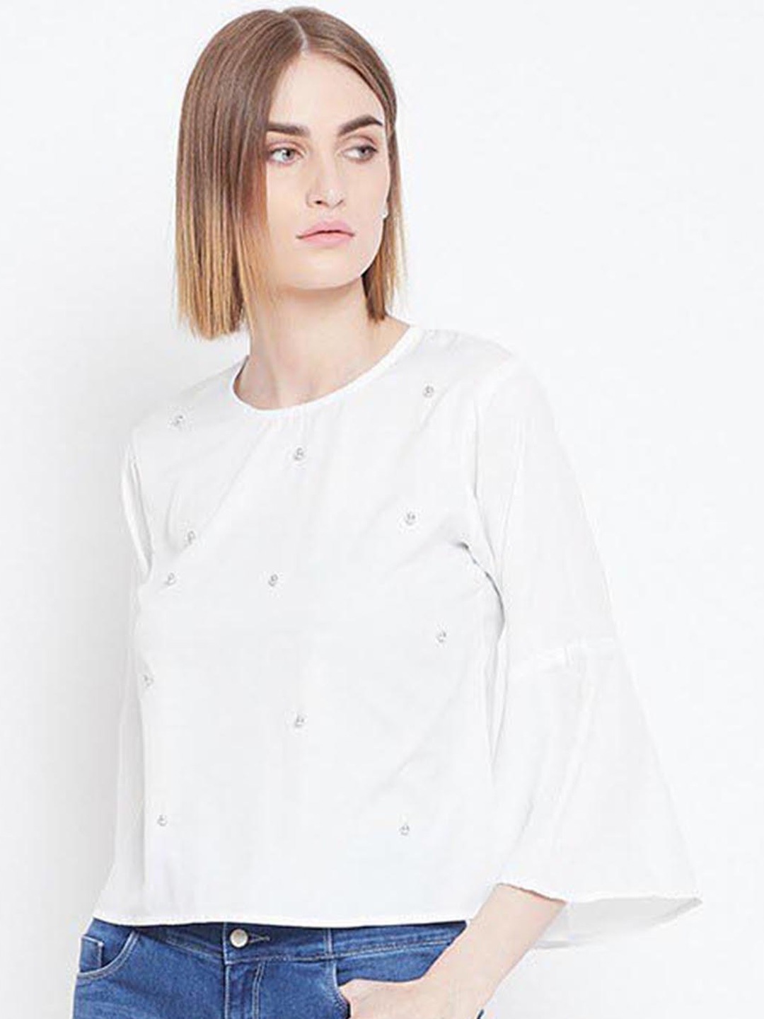 

BAESD Embellished Cotton Top, White