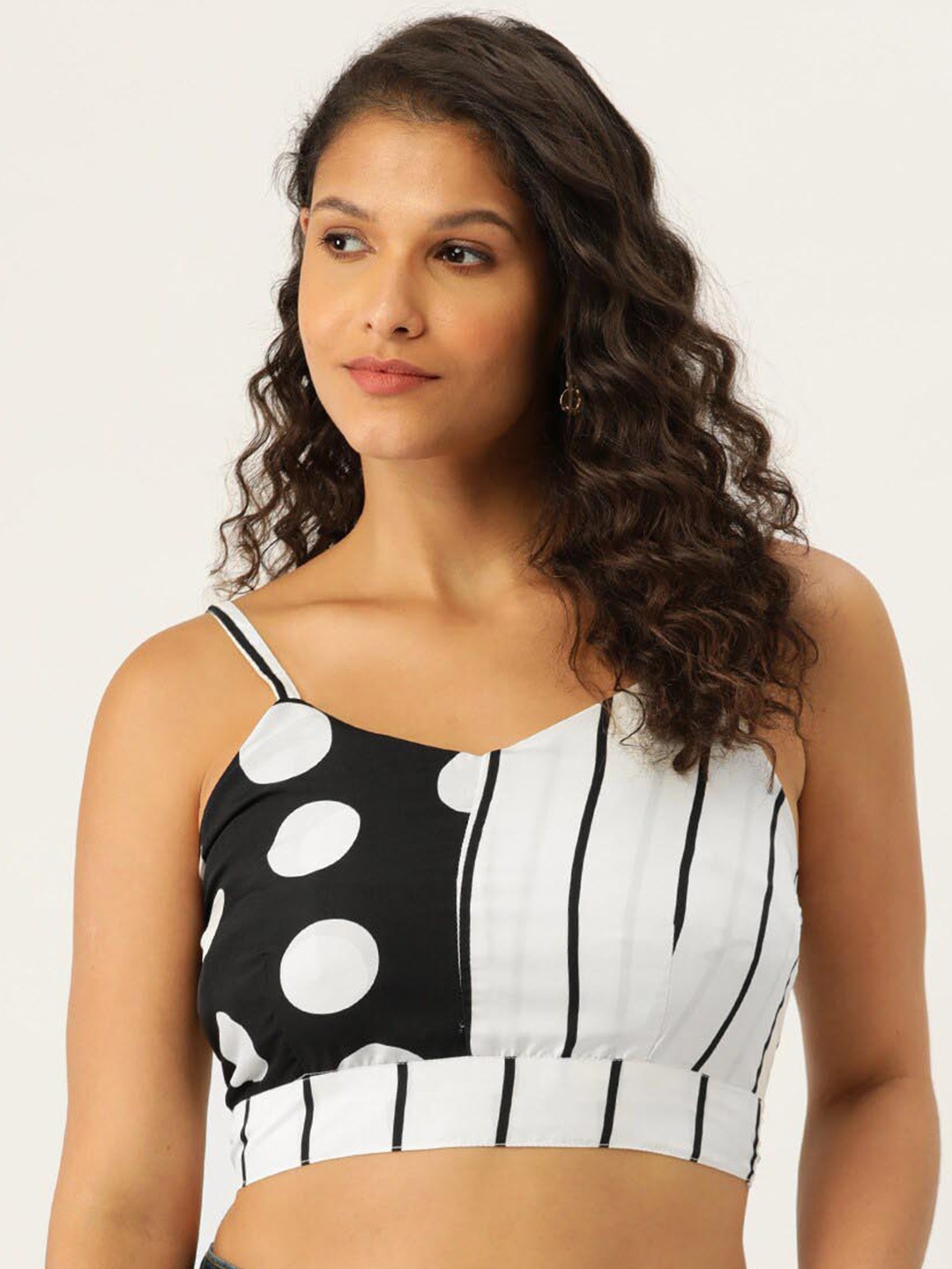 

BAESD Colourblocked Shoulder Strap Tie-Ups Crepe Styled Back Top, Black