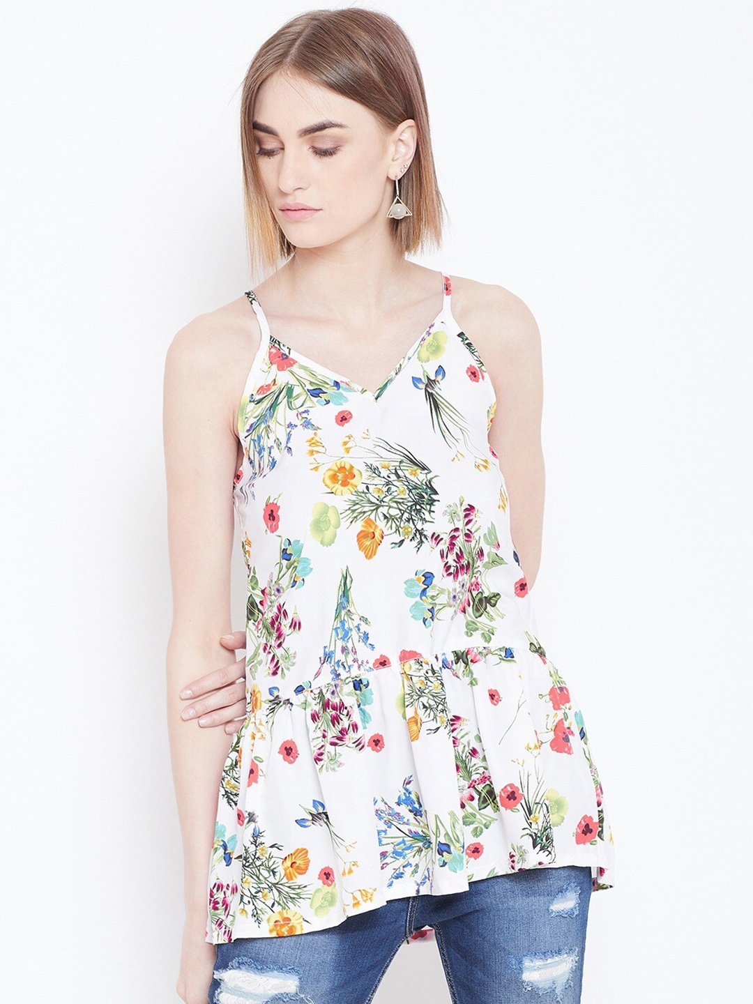 

BAESD Floral Printed A-Line Top, White