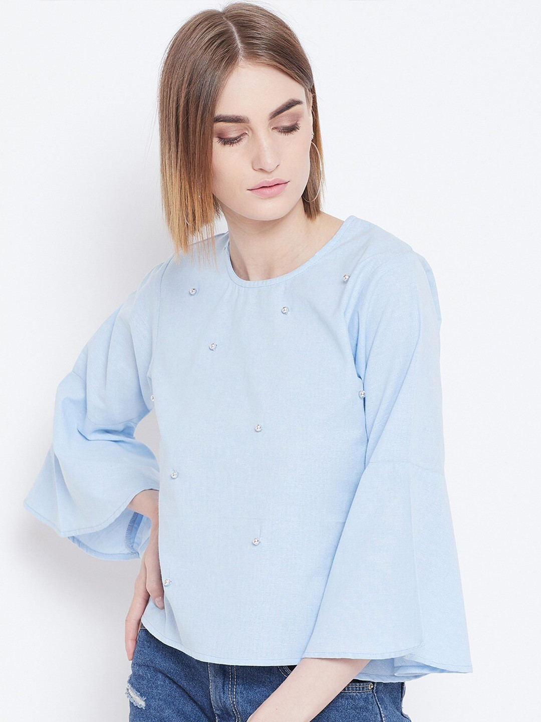 

BAESD Cotton Bell Sleeves Top, Blue