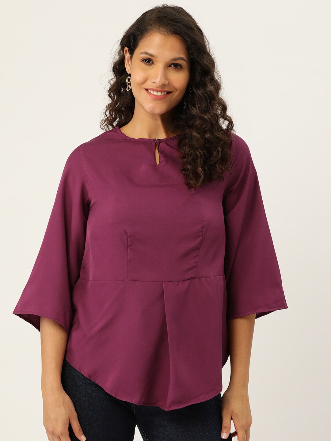 

BAESD Keyhole Neck Flared Sleeves Top, Mauve