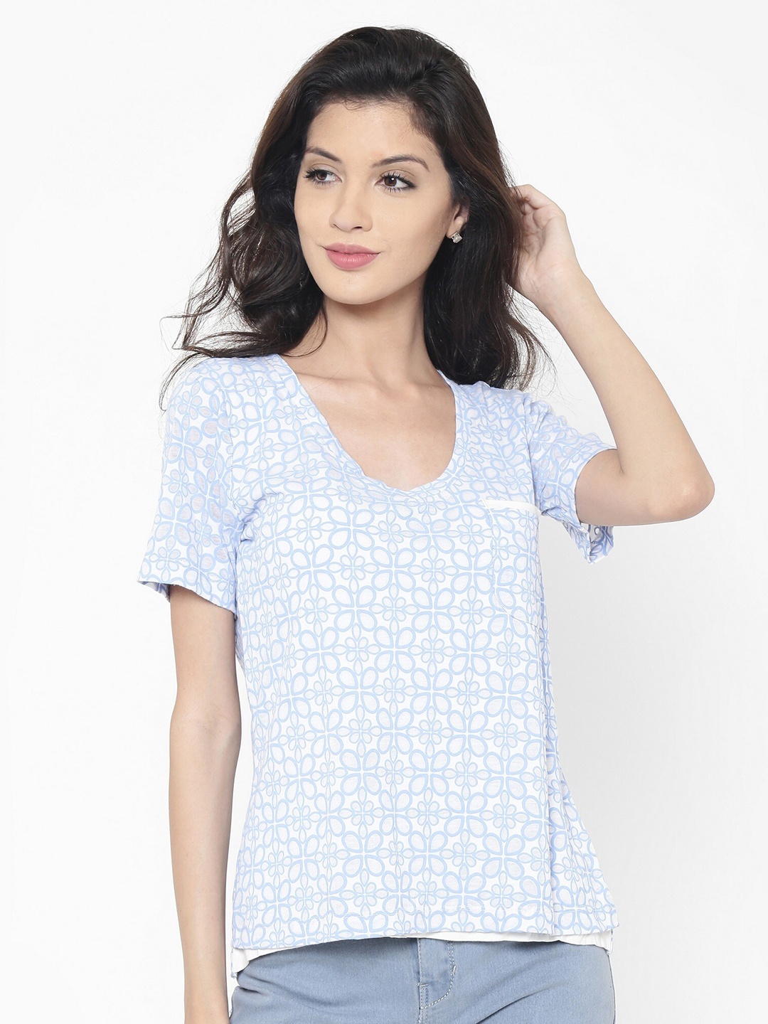 

BAESD Printed Round Neck Top, White