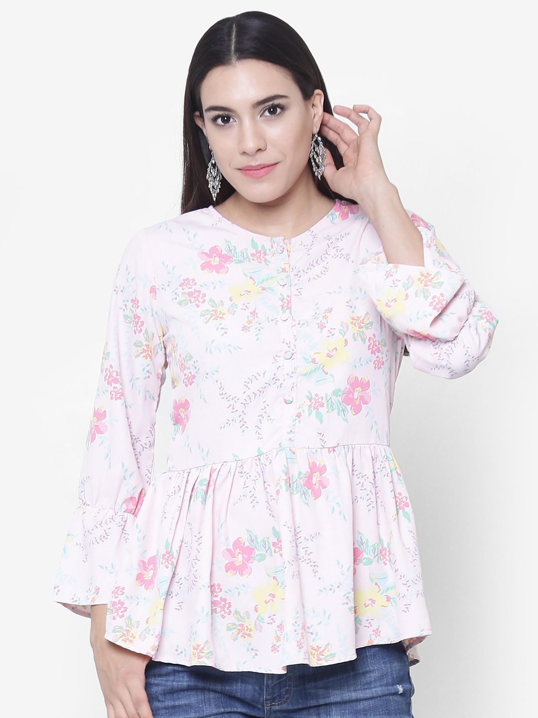 

BAESD Floral Printed Crepe Peplum Top, Pink