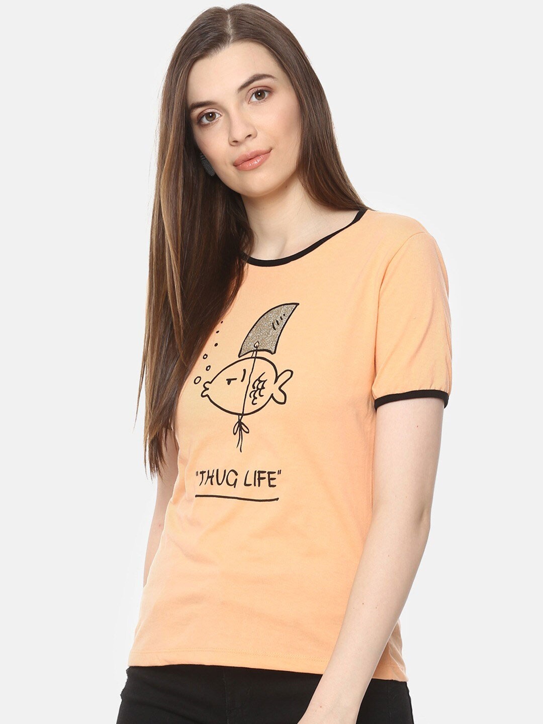 

BAESD Graphic Printed Round Neck Cotton Regular T-shirt, Peach