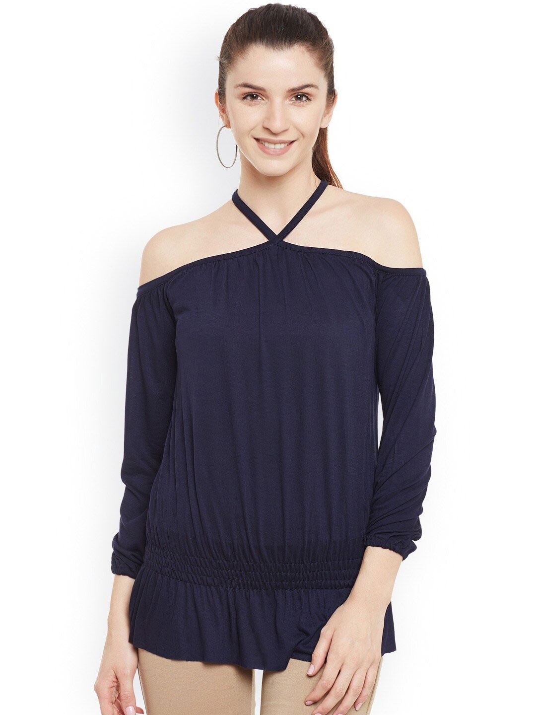 

BAESD Halter Neck Cotton Longline Top, Navy blue