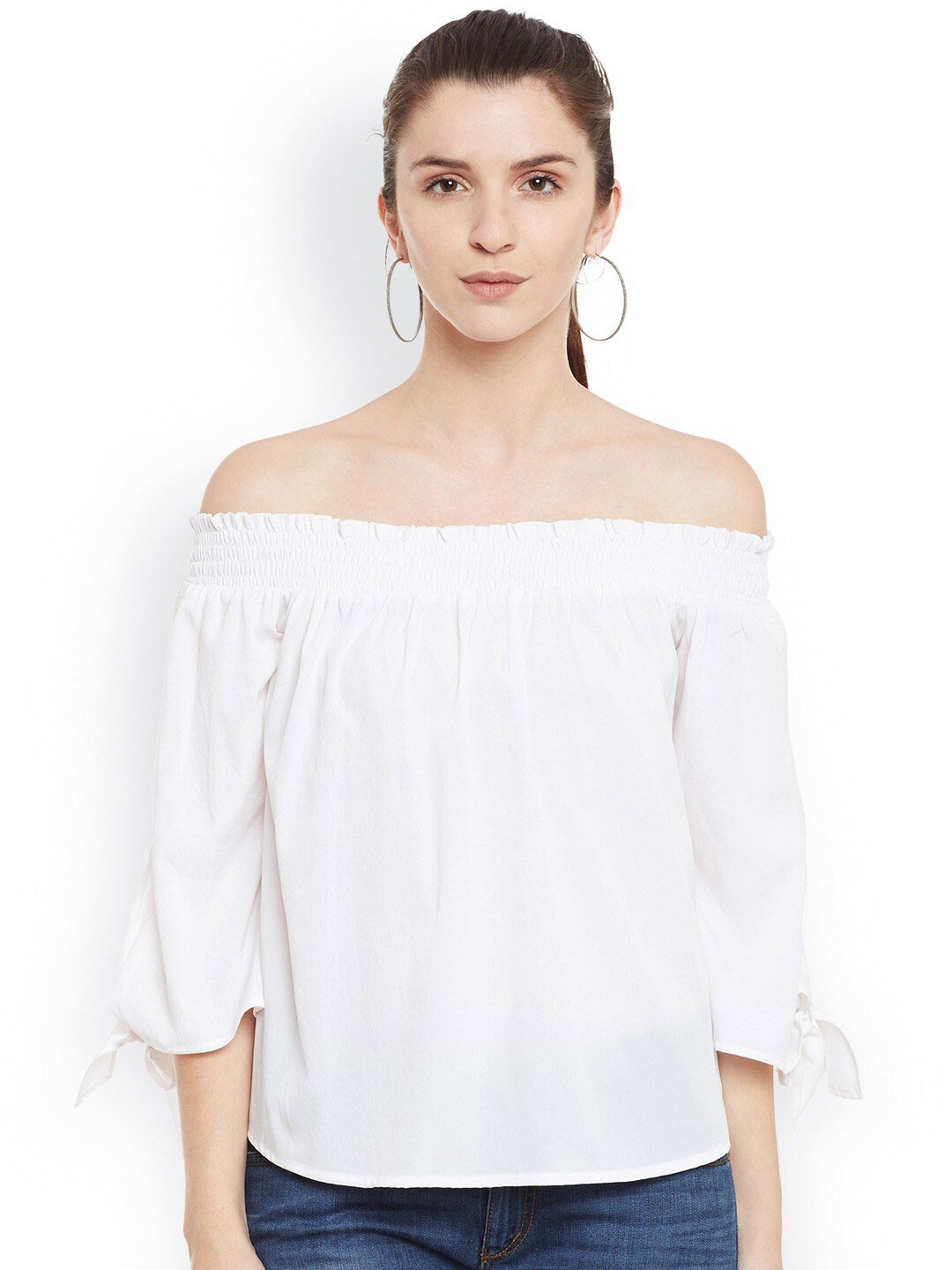 

BAESD Off-Shoulder Smocked Detailed Bardot Top, White