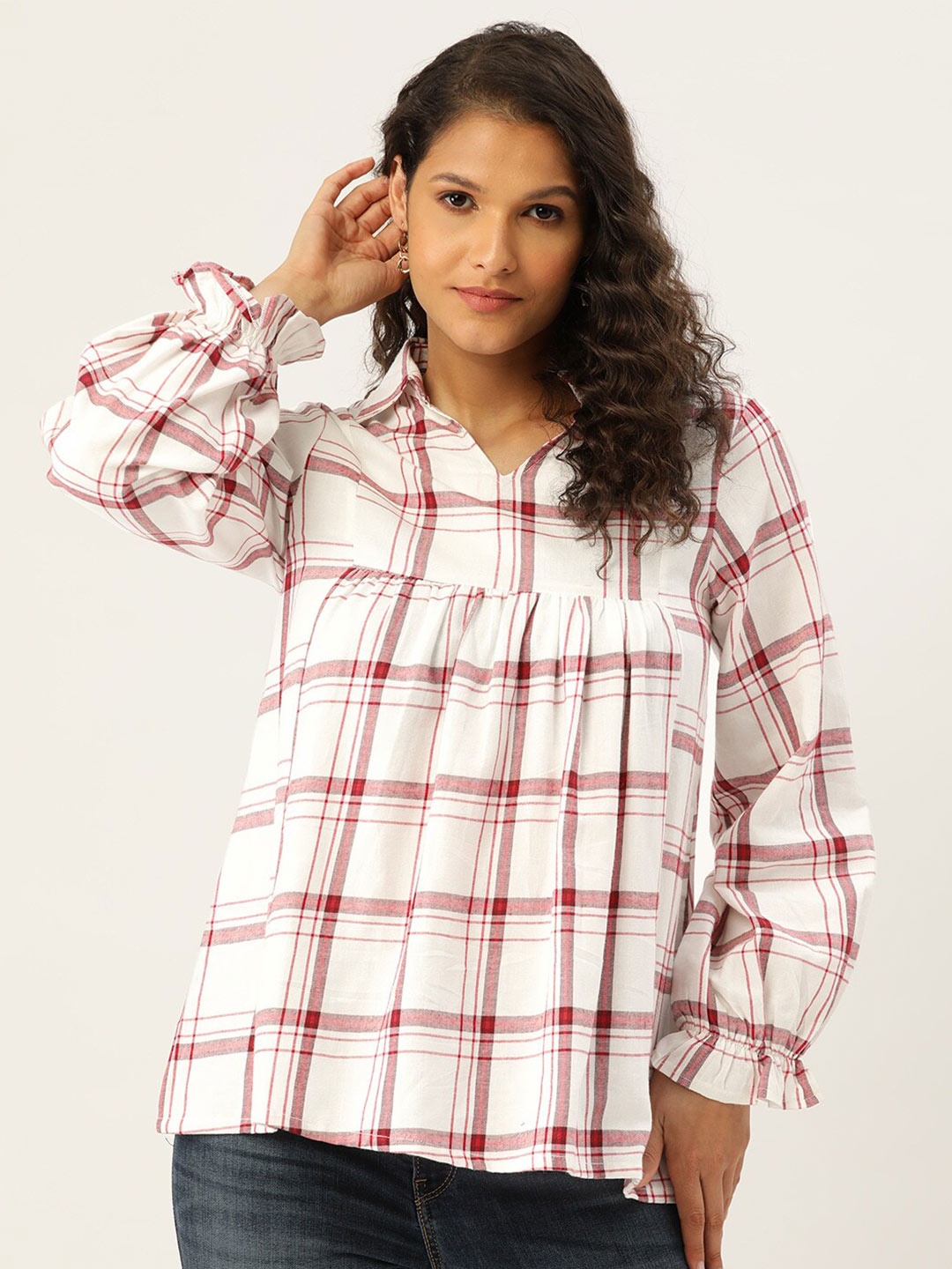 

BAESD Checked Cotton Shirt Style Top, Beige