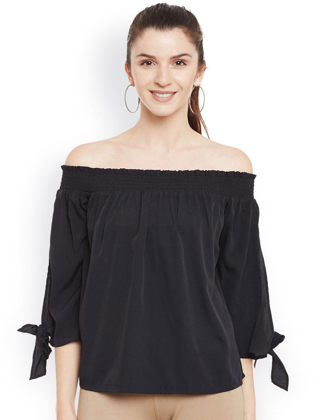 

BAESD Off-Shoulder Smocking Bardot Top, Black
