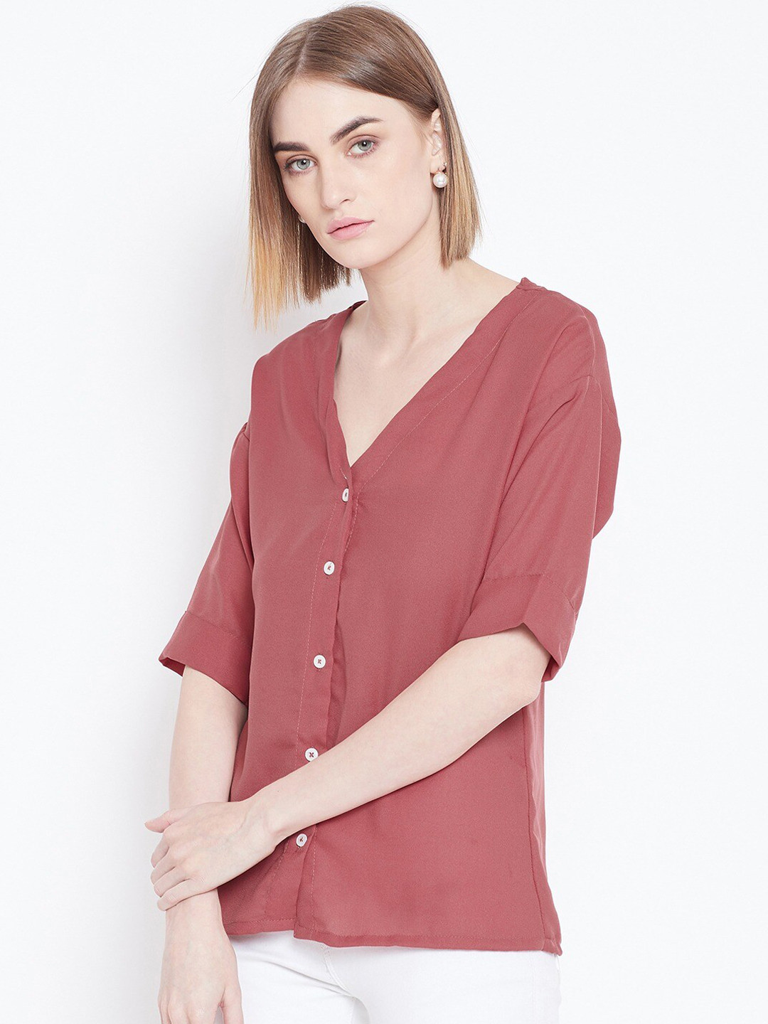 

BAESD V-Neck Short Sleeves Shirt Style Top, Red