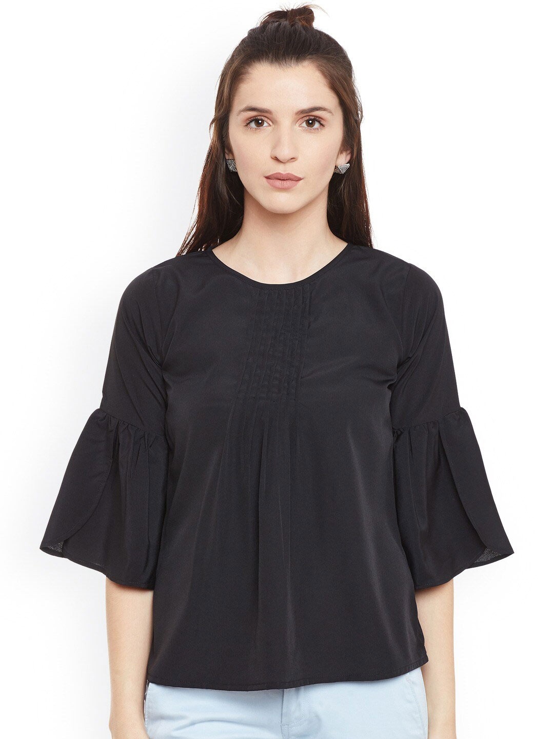 

BAESD Bell Sleeves Pleated Detail Top, Black