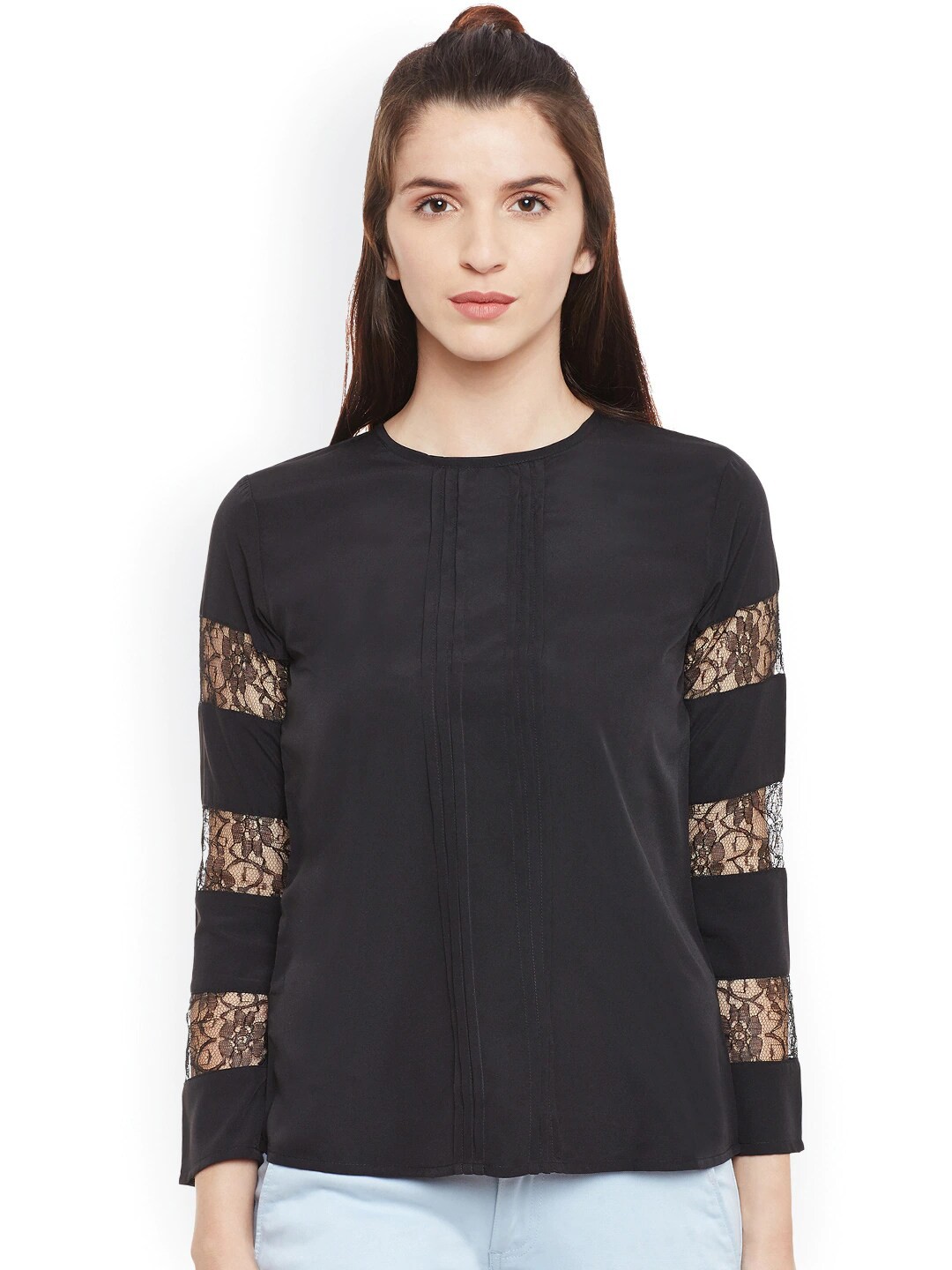 

BAESD Round Neck Lace Up Top, Black