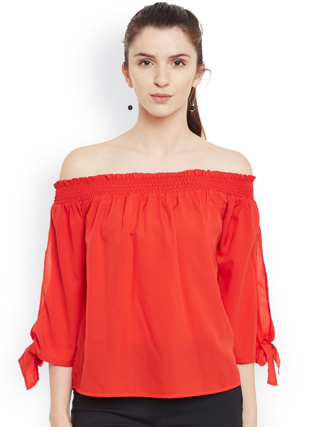 

BAESD Off-Shoulder Smocking Bardot Top, Red