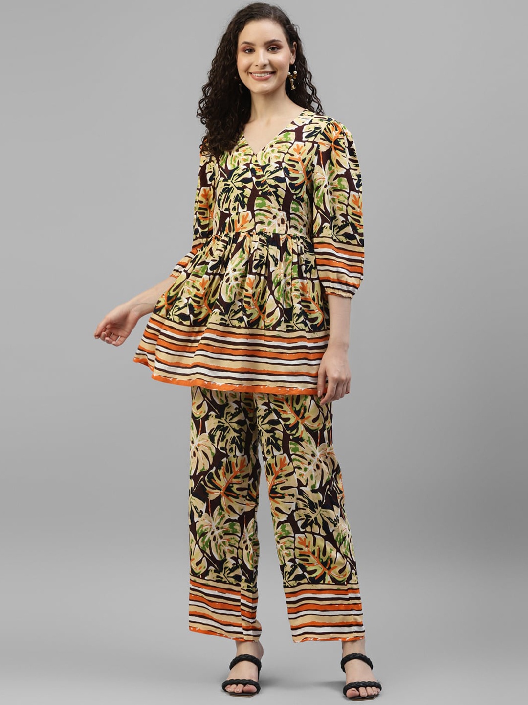 

DEEBACO Floral Printed Tunic With Trousers, Black