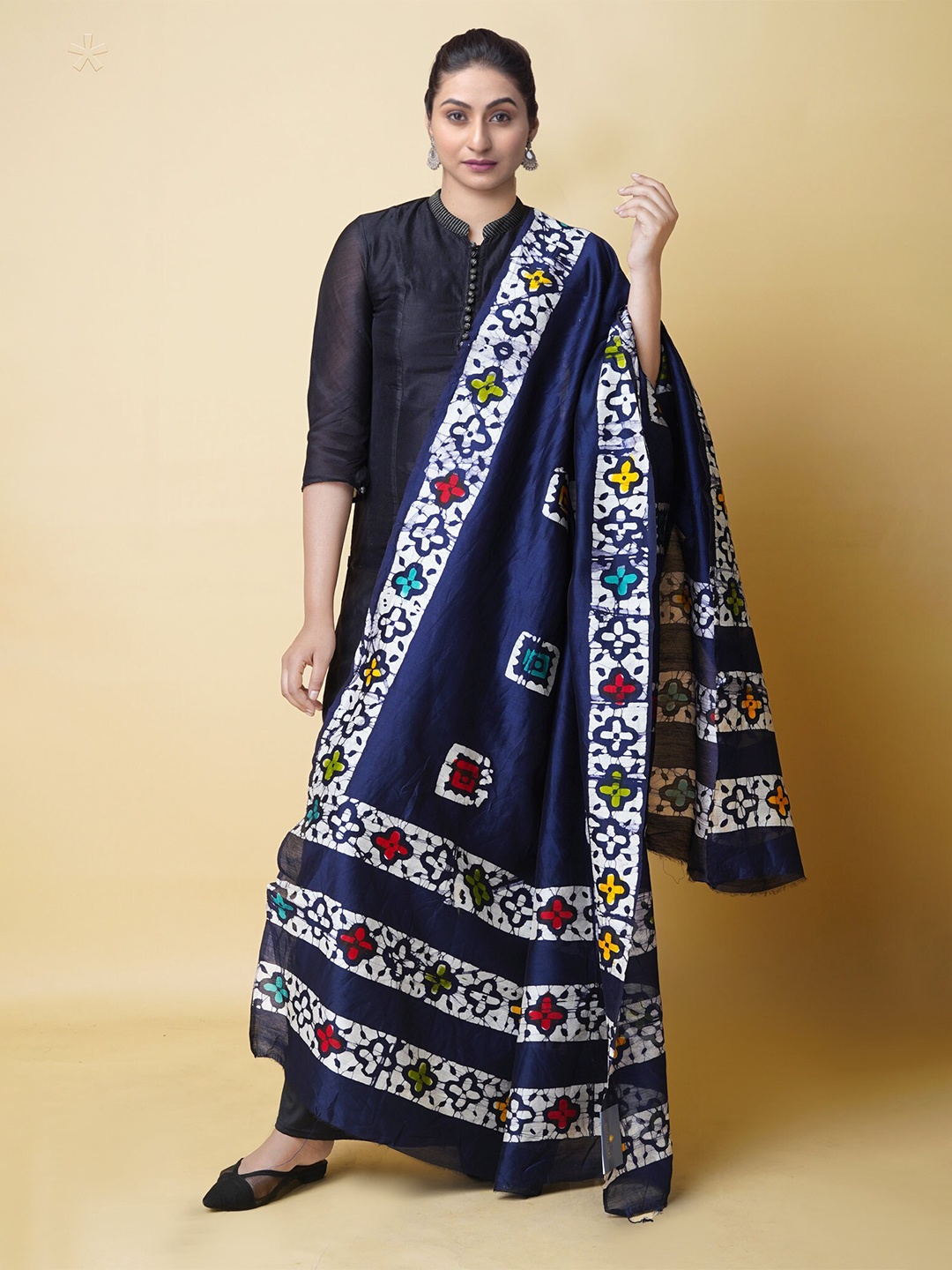

Unnati Silks Ethnic Motifs Block Printed Dupatta, Blue