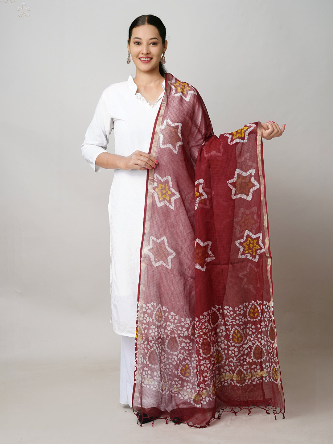 

Unnati Silks Ethnic Motifs Block Printed Pure Cotton Dupatta, Red