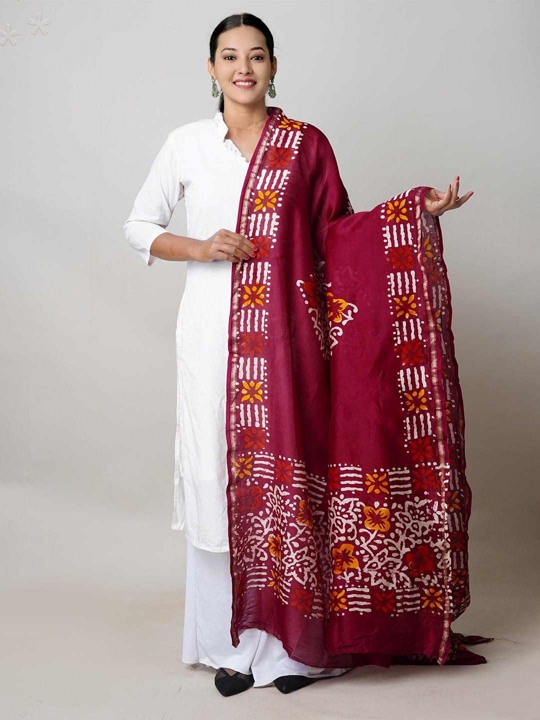 

Unnati Silks Ethnic Motifs Printed Cotton Silk Block Print Dupatta, Red