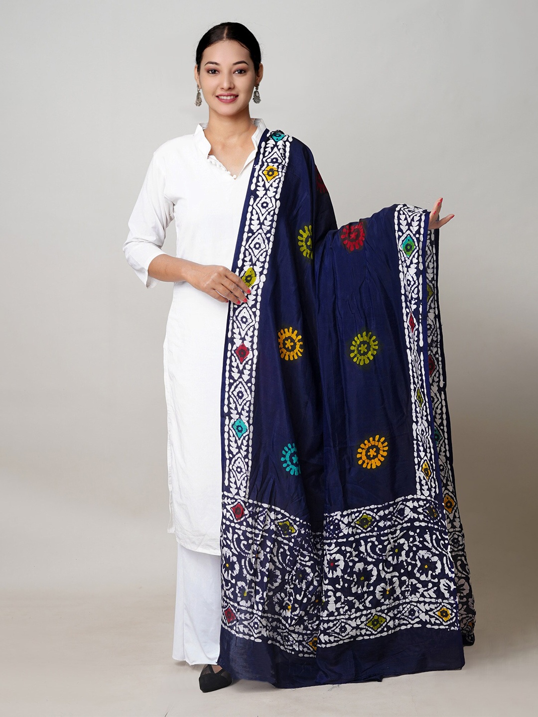

Unnati Silks Ethnic Motifs Block Printed Cotton Silk Dupatta with Zari, Blue