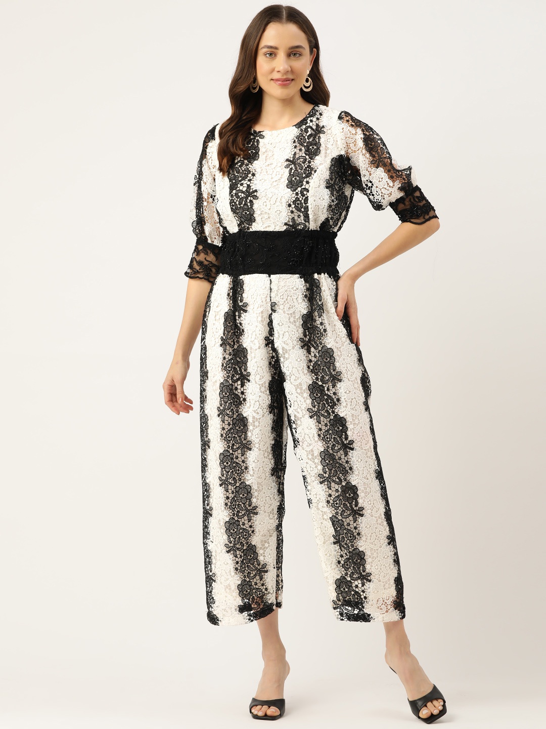 

Simaaya Basic Jumpsuit with Lace Inserts, White