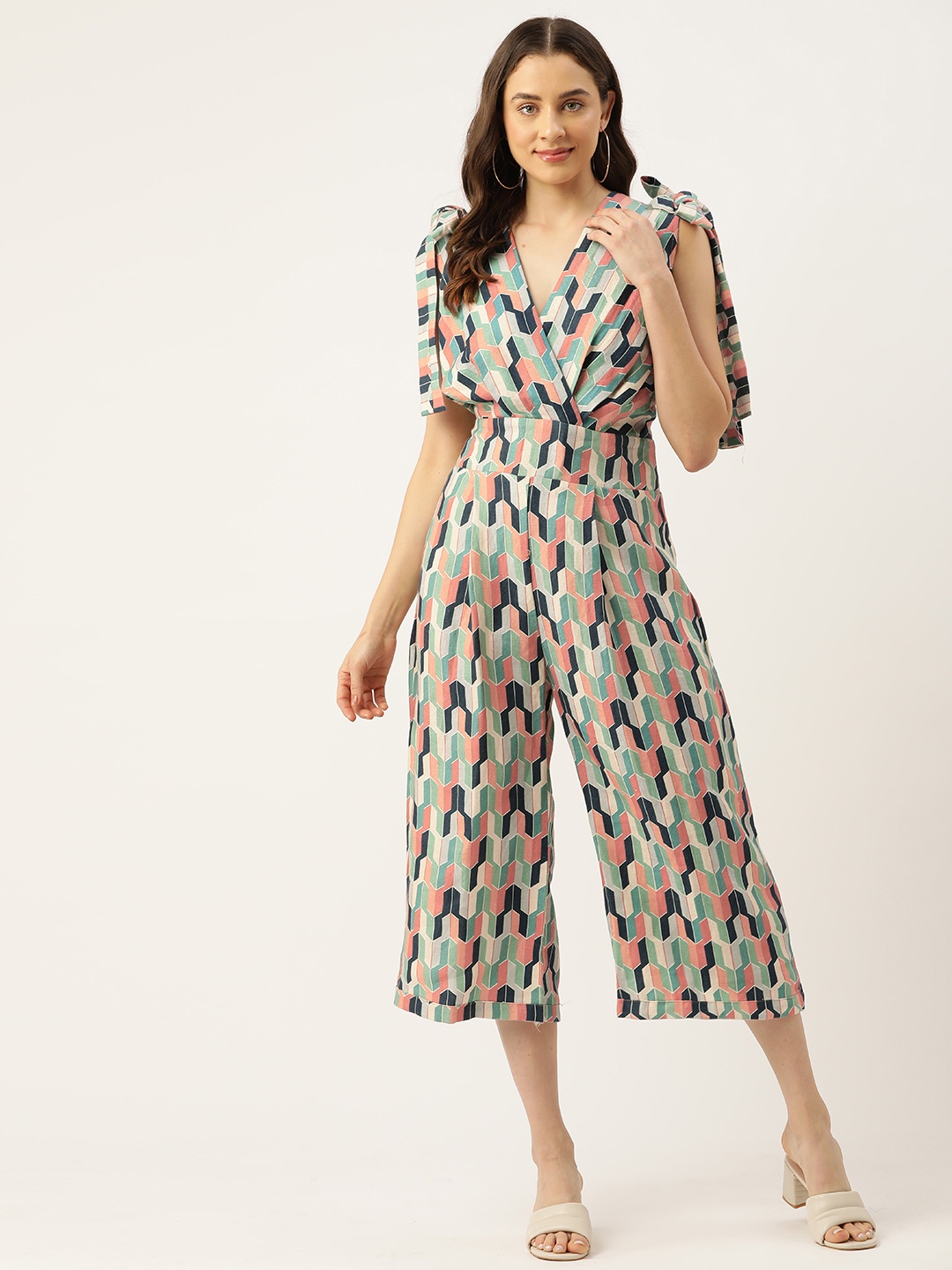 

Simaaya Linen Printed Culotte Jumpsuit, Green